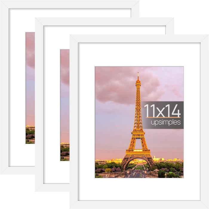 11x14 Picture Frame Set of 3, Made of High Definition Glass for 8x10 with Mat