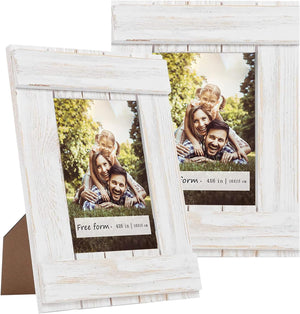 4x6 Picture Frame Set of 2, Solid Wood Photo Frame with High Definition Glass, White Rustic