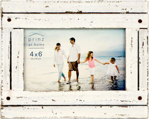 4-Inch by 6-Inch Distressed Plank Picture Frame, Antique White