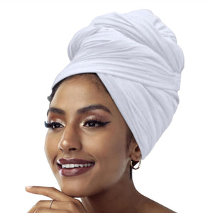 Head Wraps for Women Turban Hair Scarf African Extra Long Stretch Jersey Summer , White