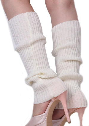 Women 80s Ribbed Leg Warmers Knitted Wool Crochet Long Boot Socks for Party Dance Sports Yoga, White