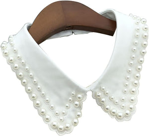 Statement Necklace for Women Girls Simulated Pearl Beaded Bib Detachable False Collar Choker Necklaces Clothing Accessory, White