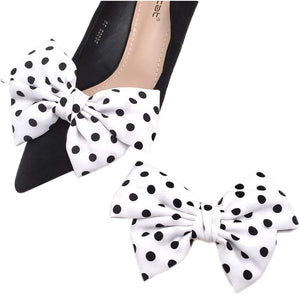 Satin Bow Shoe Clips Dots Solid Color Elegant Wedding Party Shoe Buckle Bag Clothing Hair Accessories, White