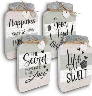 Set of 4 Mason Jars Charming Farmhouse Kitchen Wall Decor, 8 Inches Tall By 5 Inches Wide