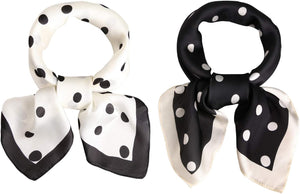 Vintage Bandanas Square Polka Dot Scarfs for Women 27'' x 27'' Silk Like Scarf Neckerchief (C3 White With Black Dot)