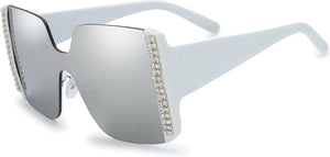 Oversized Square Jackie O Cat Eye Hybrid Butterfly Fashion Sunglasses, White