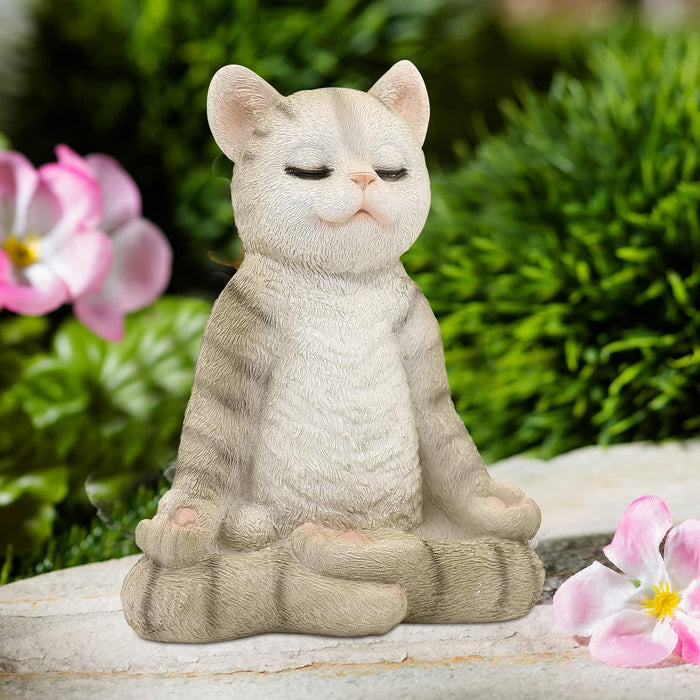 Meditating Zen Garden Cat Statue Figurine