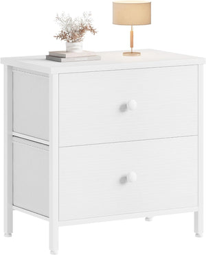 White Nightstand 2 Drawer for Bedroom, Small Night Stand with Fabric Drawers End Table