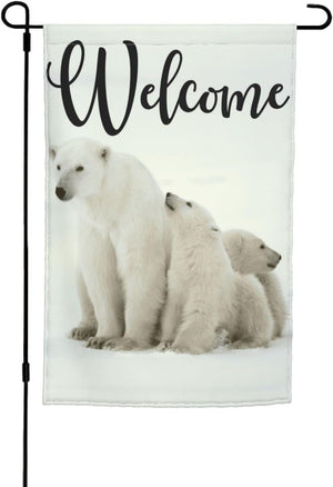 Cute Polar Bear Family Premium Yard Flag Wild Animal White Background Art Print , 12 x 18 inches