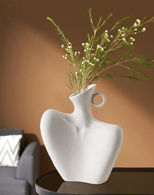 White Ceramic Body Vase for Minimalist Style, Unique Statue Art Bust Vase Home Decor