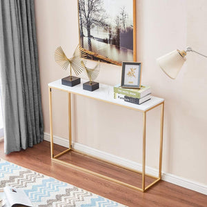 42” Console Foyer Tables for Entryway, Faux Marble Entry Table, Gold MDF Behind Couch Sofa Table for Hallway
