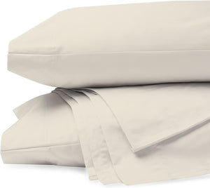 100% Cotton Bed Sheet Set, King Ivory, Cooling Sheets for Hot Sleepers, with Elasticized Deep Pocket, 4 Piece Bedding Set