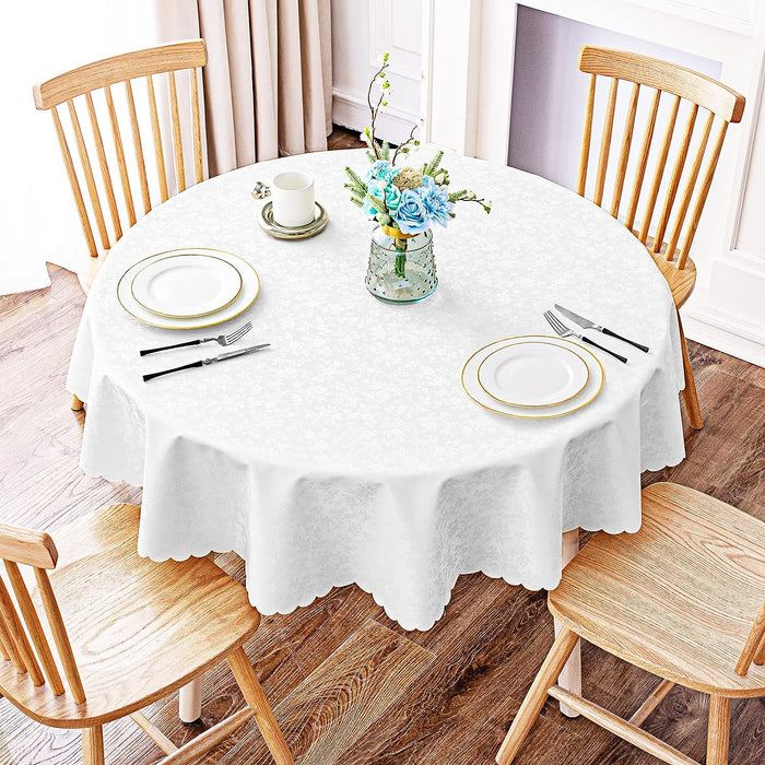 Vinyl Tablecloth, Round Heavy Duty Table Cloth, Wipeable Table Cover for Kitchen and Dining Room (White, 70" Round)
