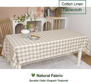 Breeze Farmhouse Checkered Square Tablecloth Cotton Buffalo Plaid Kitchen Dining Restaurant Decor (55x55, Gray Khaki)