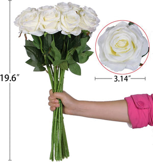 10 Pack Artificial Silk Rose Flower Wedding Bouquet Party Home Decor (Off White)