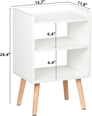 Mid-Century Modern Bedside Tables with Storage Shelf, Minimalist and Practical End Side Table, White