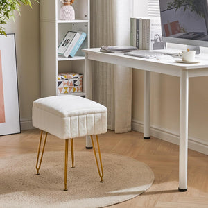 Velvet Stool Chair with Storage Space, Footrest Footstool Ottoman, Small Side Table, with 4 Metal Legs, with Anti-Slip Feet