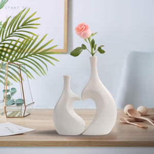 White Ceramic Vase Set of 2, Heart Shaped Matte Frosted Texture Finish,Farmhouse Decor