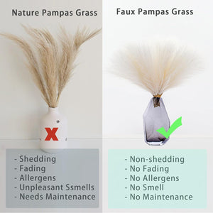 10 Stems White Pampas Grass Fluffy - 17.7" Faux Pampas Grass Decor