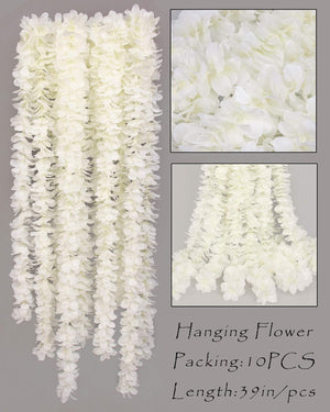 32.8Ft Artifiicial Hanging Flower Garland Silk Wisteria Vine Home Wedding Outdoor Arch Garden Wall Decor,Pack of 10 (White)