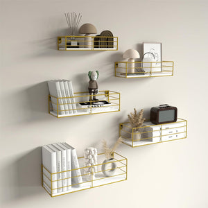 Gold Floating Shelves Wall Mounted Set of 5, Hanging Storage Floating Shelf for Bathroom