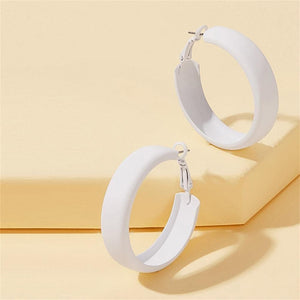 Matte Round Hoop Earrings Large Retro Neon Color Circle Earring, White