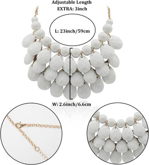 Jane Stone Fashion Floating Bubble Necklace Teardrop Bib Collar Statement Jewelry for Women