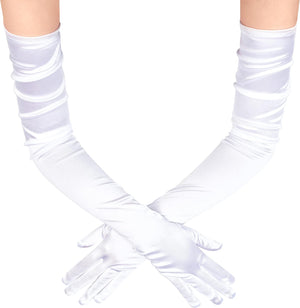Long Opera Party 1920s Satin Tea Party Gloves Costume Stretchy Adult Size Elbow Length (70cm, White)