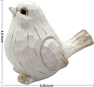 White Modern Farmhouse Bird Figurine, Bird Statue Sculpture - Carved Rustic Distressed