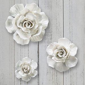 Rose Ceramic Flower Wall Decor Artificial 3D Flower Wall Art Home Decor