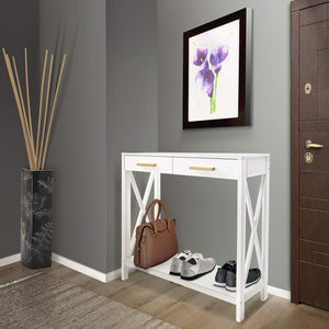 2-Tier 2-Drawer Compact Sofa and Console Table, Elegant Entryway Accent Side Table, White
