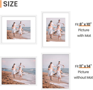 11x14 Picture Frame Set of 3, Made of High Definition Glass for 8x10 with Mat