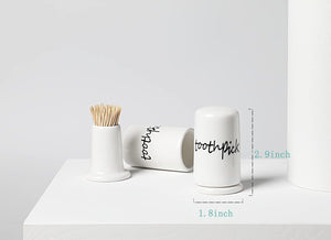 Ceramic Toothpick Holder Dispenser with Lid, Set of 2, White