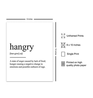 Hangry Definition Wall Art Print Typography - 8x10 Unframed Photo Decor Gift