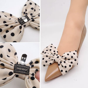 Satin Bow Shoe Clips Dots Solid Color Elegant Wedding Party Shoe Buckle Bag Clothing Hair Accessories, White