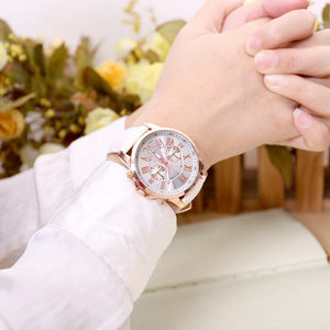 Fashion Women's Analog Watch, PU Leather Band Rose Gold Tone - White