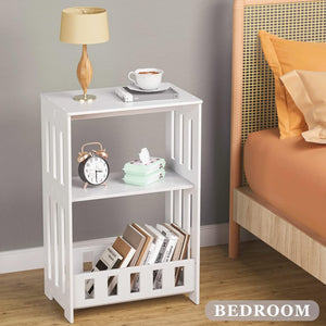 Side Table Nightstand Set of 2, 3-Tier Narrow End Table with Display Shelf, White