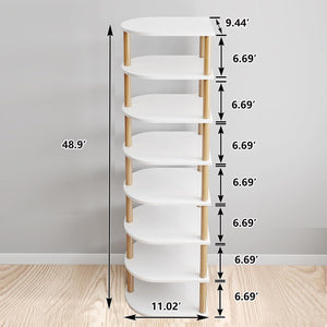 Wood Shoe Rack Narrow Shoe Rack 8 Tier,Vertical Shoe Shelf for Small Spaces, White