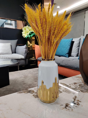 White Gold Ceramic Flower Vase Modern Decorative Handmade Gold-Tone-Mouth Vase