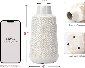 8-Inch Ceramic White Modern Rustic Vases, Farmhouse Distressed Decorative Beige White Finish Boho Vases