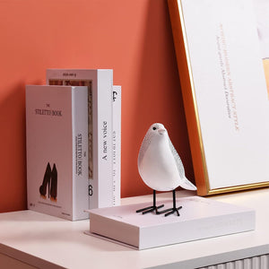 White Bird Figurine Modern Sculpture and Statues for Home Decor with Chic Polka Dots Art Design
