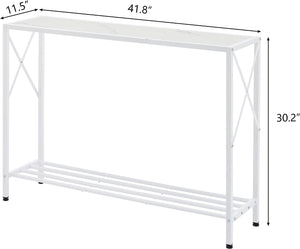 Industrial Console Entryway Table, Narrow Sofa Table with Shelves, White