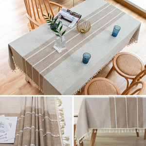 Rectangle Table Cloth Cotton Linen Tablecloth Waterproof Spillproof Wrinkle Free, Beige, 58''x86'', 6-8 Seats