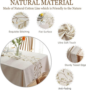 Rectangle Table Cloth Wrinkle Free Tablecloth Farmhouse Kitchen Decor (55''x86''/6-8 Seats/Brown Vine)