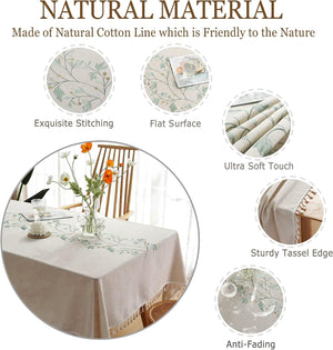 Farmhouse Tablecloth Linen Spring Tablecloth for Picnic, Party, Outdoor Table (55''x102''/8-10 Seats/Green Vine)