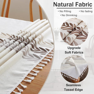 Farmhouse Tablecloth Rectangle Wrinkle Free Table Cover with Tassels, Beige Wheat, 55''x55'', 4 Seats