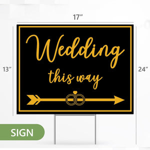 2PC Wedding This Way Sign with Stake, 17 Inches by 13 Inches