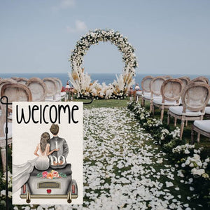 Welcome Bride and Groom Wedding Garden Flag 12 x 18 Inches, Vertical Double Sided