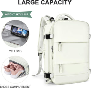 Large Travel Backpack For Women Men,Carry On Backpack  Casual Daypack Travel Essentials（Crescent White）