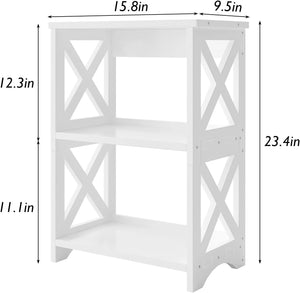 2 Pack End Table Side Table 3 Tier Bedside Nightstand, Small Bookshelf Bookcase, White